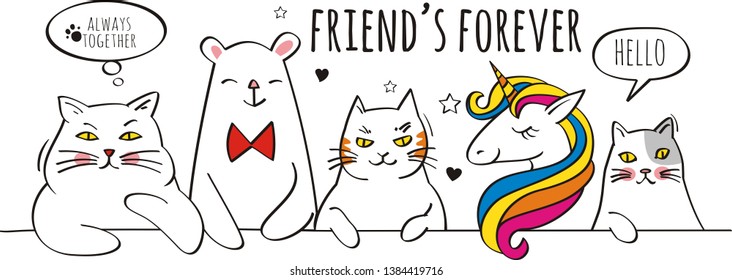 Friend's forever , Cute cat illustration