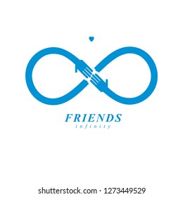 Friends Forever, everlasting friendship, beautiful vector logo combined with two symbols of eternity loop and human hands.