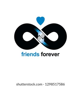 Friends Forever, everlasting friendship, beautiful vector logo combined with two symbols of eternity loop and human hands.