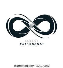 Friends Forever, everlasting friendship, beautiful vector logo combined with two symbols of eternity loop and human hands.