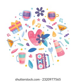 Friends Forever and Friendship Circle Arrangement with Bright Elements Vector Template