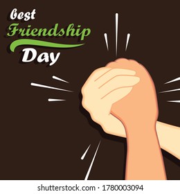 Friends forever greeting card design with hands shaking. Happy Friendship Day.