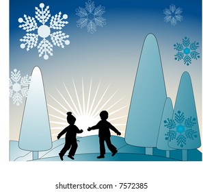 Friends Forever - kids playing in snowy meadow