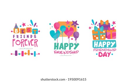 Friends Forever Logo Design with Cocktails and Bracelet Vector Set