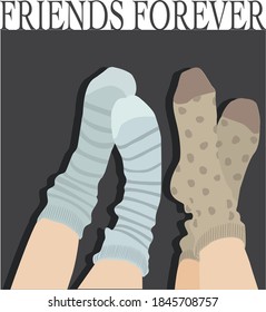 Friends forever. Vector hand drawn illustration of girls in socks. Creative artwork. Template for card, poster, banner, print for t-shirt, pin, badge, patch.