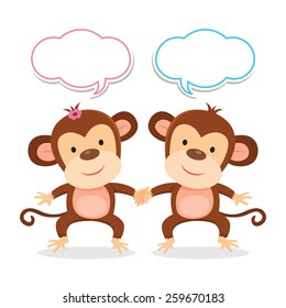 Friends. Friendship. Cheerful monkey holding hands.
