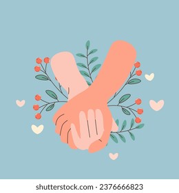 friends and friendship. hand holding hand, fist stickers, clipart.