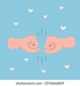 friends and friendship. hand holding hand, fist stickers, clipart.