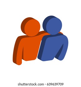Friends, Friendship symbol. Flat Isometric Icon or Logo. 3D Style Pictogram for Web Design, UI, Mobile App, Infographic. Vector Illustration on white background.