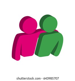 Friends, Friendship symbol. Flat Isometric Icon or Logo. 3D Style Pictogram for Web Design, UI, Mobile App, Infographic. Vector Illustration on white background.