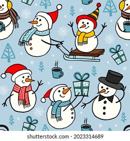 friends funny snowmen seamless pattern