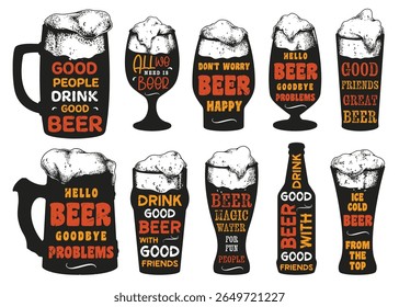 Friends gather to appreciate craft beer in a lively atmosphere. The table is adorned with various beer glasses each showcasing a unique design promoting joy and camaraderie.