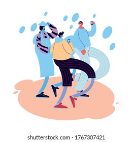 friends gathered and listening to music vector illustration desing