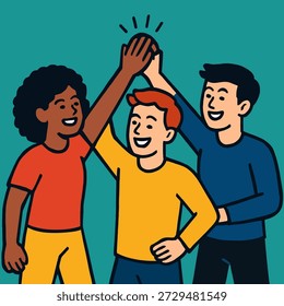 Amigos que dan la ilustración plana de cinco altos