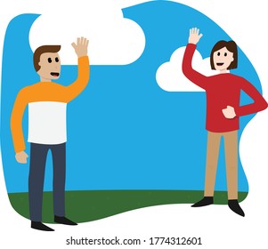 
friends greeting each other from a distance