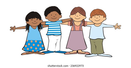 Friends, group of happy kids, vector icon