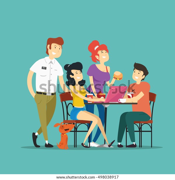 Friends Group People Street Cafe Vector Stock Vector (Royalty Free ...