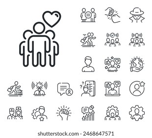 Friends group sign. Specialist, doctor and job competition outline icons. Friendship line icon. Assistance business symbol. Friendship line sign. Avatar placeholder, spy headshot icon. Vector