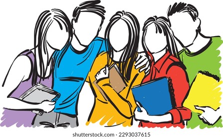 friends group of students young teenagers with books education concept vector illustration