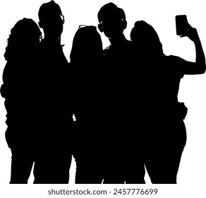 grupo de amigos tomando selfies juntos siluetas Vector