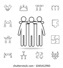 Friends, hands on shoulders icon. Detailed set of team work outline icons. Premium quality graphic design icon. One of the collection icons for websites, web design, mobile app on white background