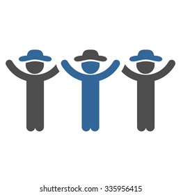 Friends Hands Up Roundelay vector icon. Style is bicolor flat symbol, cobalt and gray colors, rounded angles, white background.