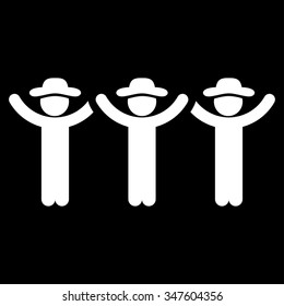 Friends Hands Up Roundelay vector icon. Style is flat symbol, white color, rounded angles, black background.