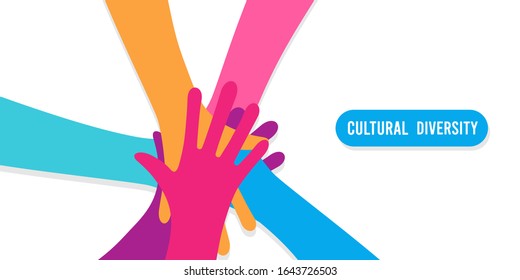 Friends hands together in circle shape. People group hand round with diverse helping team