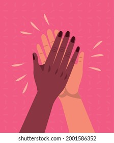 friends handshake over pink background