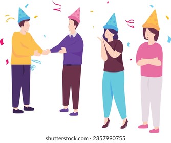 Friends having fun and celebrating together concept, Buddy expressing warmly enthusiastically and exuberantly vector icon design, Life satisfaction symbol, positive and pleasant emotion scene sign, 