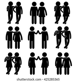 Friends Having Fun / Coming to Agreement / Taking Selfie Picture / Talking Stick Figure Man Woman Person People Vector