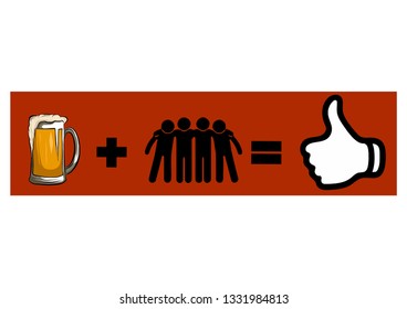friends having fun drinking a beer illustration