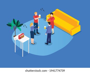 Friends having fun drinking beer isometric 3d vector concept for banner, website, illustration, landing page, flyer, etc.