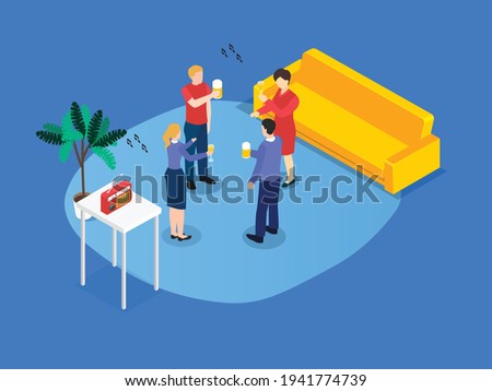 Friends having fun drinking beer isometric 3d vector concept for banner, website, illustration, landing page, flyer, etc.