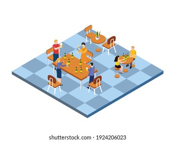 Friends having fun at a pub isometric 3d vector concept for banner, website, illustration, landing page, flyer, etc