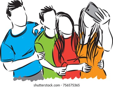 friends having fun taking photo vector illustration