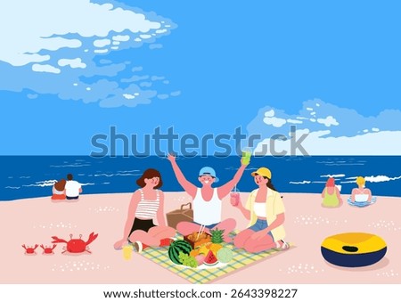 Friends Having a Picnic at the Beach on a Summer Day