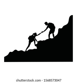 Friends help by reaching out to pick up.silhouettes vector on a white background