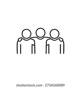 Friends hugging line icon human interaction black and white vector illustration of teamwork unity and support