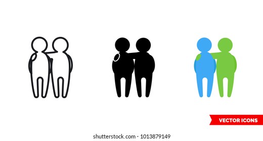 Friends icon of 3 types: color, black and white, outline. Isolated vector sign symbol.