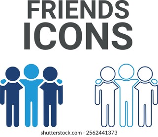 Friends icon. Contains friends, groups of friends, socialize, friendly, cheers, trust, support, and best friends icons. Solid icon collection. Vector illustration.