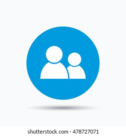 Friends icon. Group of people sign. Communication symbol. Blue circle button with flat web icon. Vector