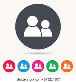 Friends icon. Group of people sign. Communication symbol. Colored circle buttons with flat web icon. Vector