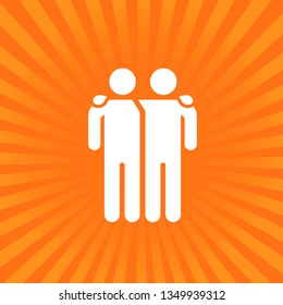 Friends icon vector illustration isolated on sunburst background. Friendship sign. "Best friend" symbol .