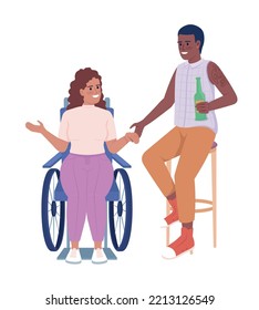 Friends joking and talking semi flat color vector characters. Editable figures. Full body people on white. Party at bar simple cartoon style illustration for web graphic design and animation