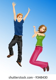 Friends Jumping - Detailed Vector