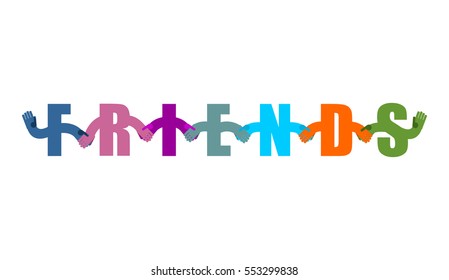 Friends lettering. friendship Logo. Letters holding hands handshake
