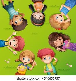 Friends lying back in circle  illustration