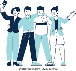 Friends making sefie photo. Happy young people standing
