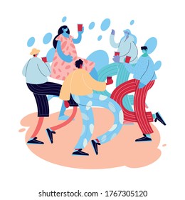 friends with masks celebrating birthday vector illustration desing